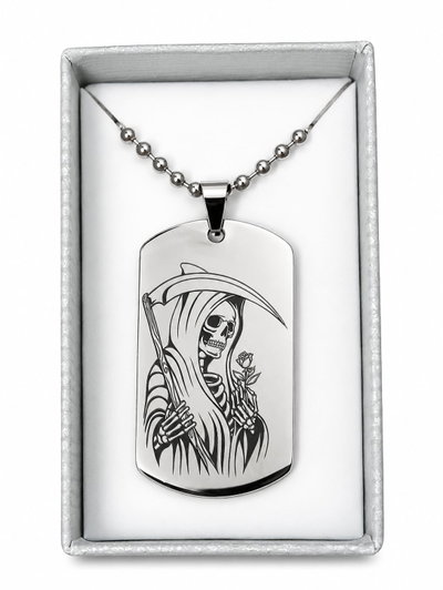 Collar Y Dije Acero Quirúrgico Grabado Láser Santa Muerte