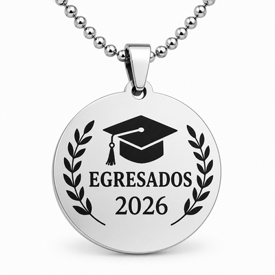 Collar Dije Circular Acero Grabado Laser Egresados