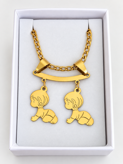 Dije Dos Nenes Hijos Grabado Laser Personalizado C/cadena