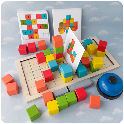 Juego de Lógica 3D con Bloques de Madera