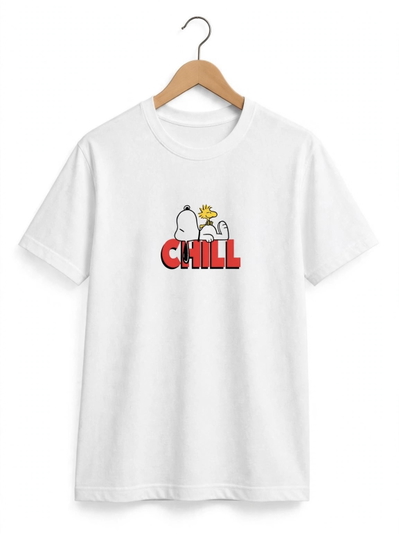 Remera Clásica Unisex Blanca Chill Snoopy - Algodón Peinado 24.1