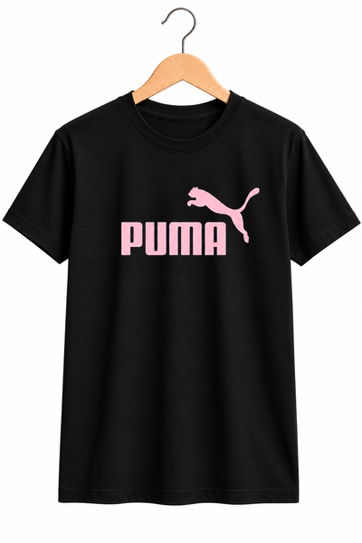 Remera Clásica Unisex Negra Puma Rosa - Algodón Peinado 24.1