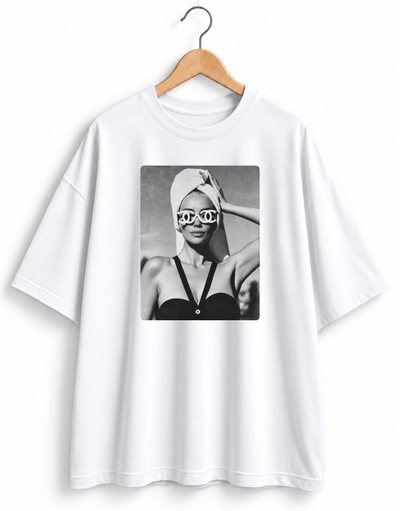 Remera Oversize Unisex Blanca Mujer CC Toalla   - Algodón Peinado 20.1 Talle Único M/L