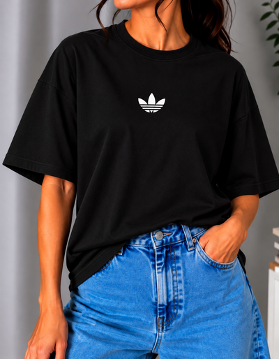 REMERA OVERSIZE ADI CHICO NEGRA ALGODÓN PEINADO 20.1 