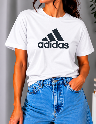 REMERA BLANCA ADIDAS 3 LINEAS ALGODÓN PEINADO 24.1  CON TAPA COSTURA - ESTAMPA DTF