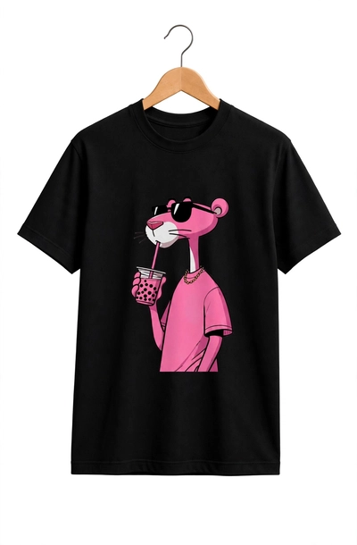 Remera Clásica Unisex Negro Pantera Rosa - Algodón Peinado 24.1