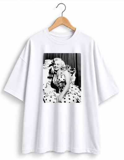 Remera Oversize Unisex Blanca Marilyn   - Algodón Peinado 20.1 Talle Único M/L