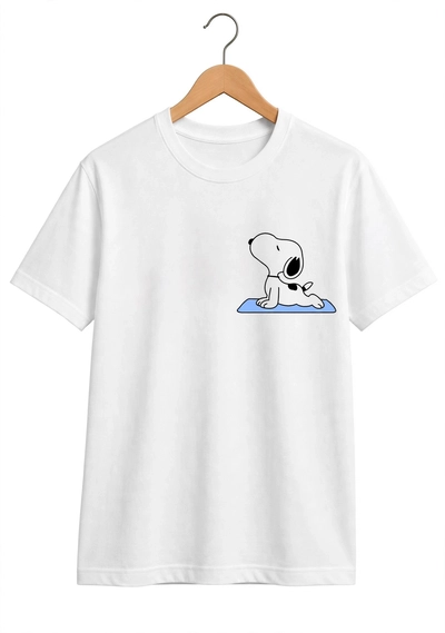 Remera Clásica Unisex Blanca Snoopy Yoga - Algodón Peinado 24.1