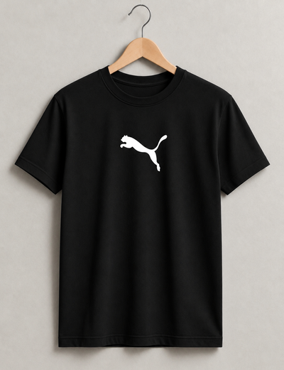 REMERA NEGRA PUMA LOGO BLANCO ALGODÓN PEINADO 24.1 - ESTAMPA DTF