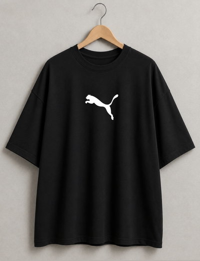 REMERA OVERSIZE NEGRA LOGO PUMA BLANCO - ALGODÓN PEINADO 24.1 - ESTAMPA DTF