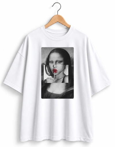 Remera Oversize Unisex Blanca Monalisa Chupetin   - Algodón Peinado 20.1 Talle Único M/L