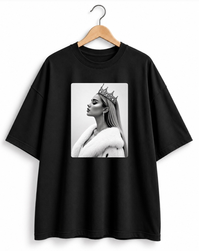 Remera Oversize Unisex Negra Mujer Corona   - Algodón Peinado 20.1 Talle Único M/L