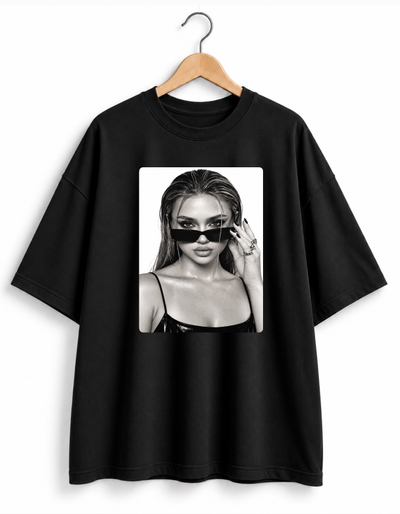 Remera Oversize Unisex Negra Mujer Anteojos   - Algodón Peinado 20.1 Talle Único M/L