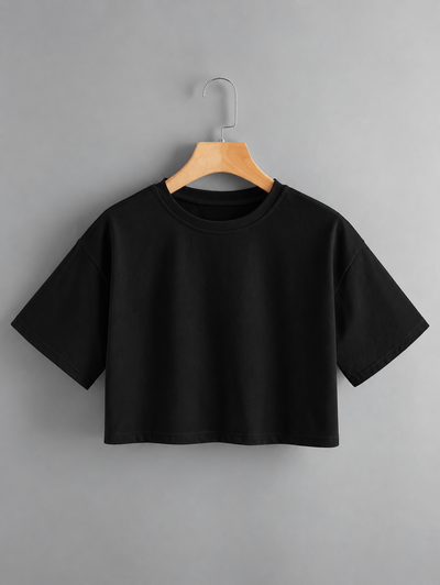 CROP TOP NEGRA LISA - ALGODON PEINADO 24.1 -