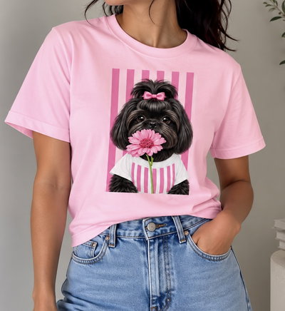 REMERA PERRITA FLOR ALGODÓN PEINADO 24.1 -ESTAMPA DTF