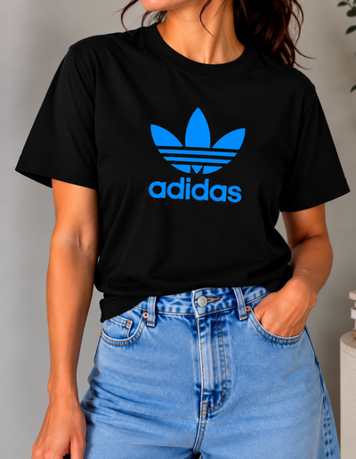 Remera Clásica Unisex Negra Adidas Celeste - Algodón Peinado 24.1