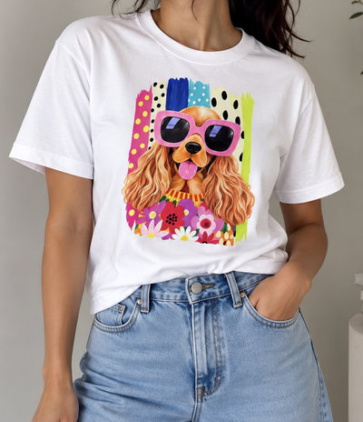 REMERA PERRITA FLORES ALGODÓN PEINADO 24.1 -ESTAMPA DTF