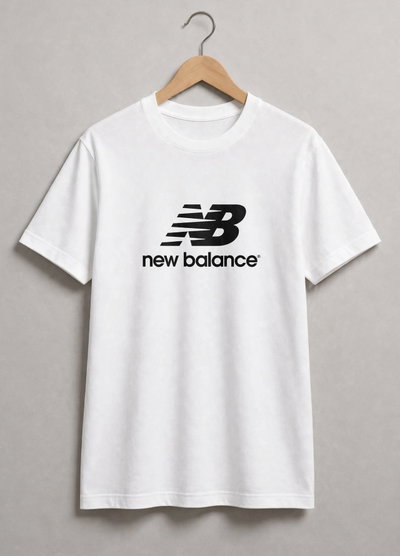 REMERA BLANCA NEW BALANCE ALGODÓN PEINADO 24.1 CON TAPA COSTURA- ESTAMPA DTF