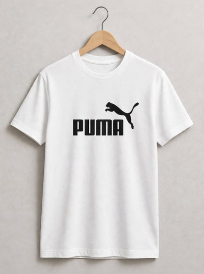 REMERA BLANCA PUMA BLANCO ALGODÓN PEINADO 24.1  CON TAPA COSTURA - ESTAMPA DTF