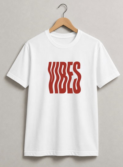 REMERA VIBES BLANCA ALGODÓN PEINADO 24 CON TAPA COSTURA - ESTAMPA DTF