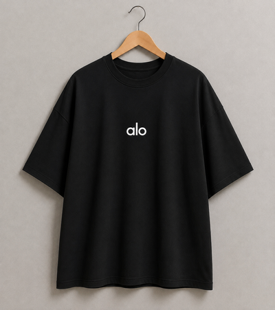 REMERA OVERSIZE ALO NEGRA ALGODÓN PEINADO 20.1 