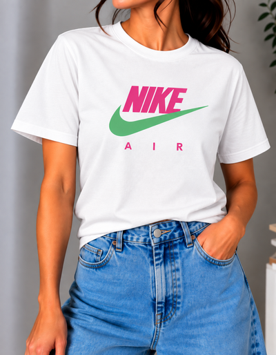 REMERA BLANCA NIKE FUCSIA VERDE ALGODÓN PEINADO 24.1 - ESTAMPA DTF
