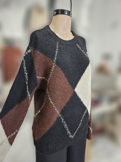 EXA788 Sweater rombos lurex combinados