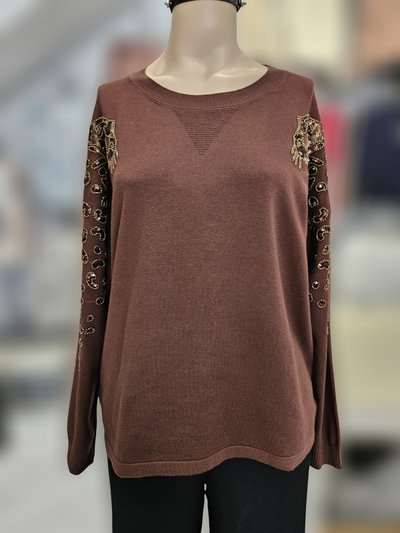 D50033 Sweater manga mostacillas y lentejuelas