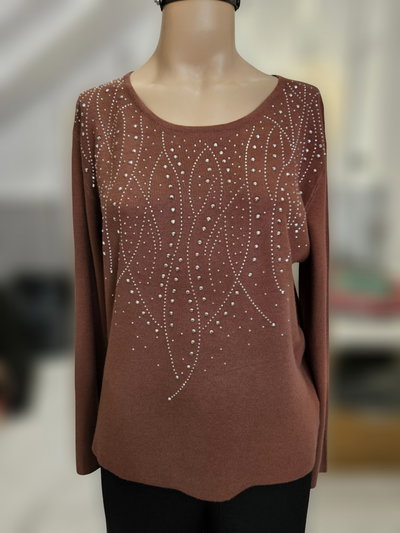 D50018 Sweater cuello U tachas