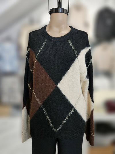 EXA788 Sweater rombos lurex combinados
