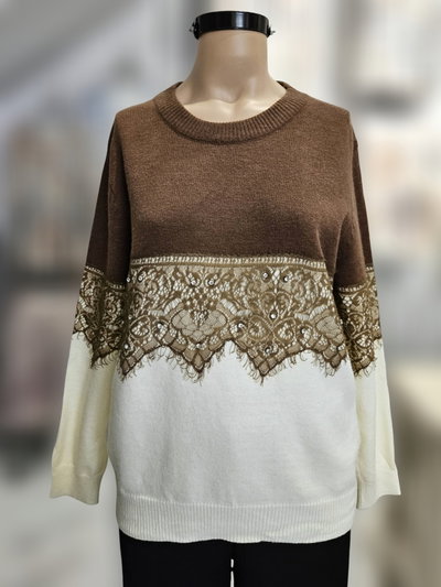D50001 Sweater puntilla y piedras