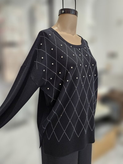 D50023 Sweater tachas rombos piedra dentro