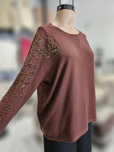D50033 Sweater manga mostacillas y lentejuelas
