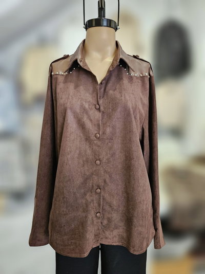 EA9150 Camisa gamuza combinado cuerina aplique