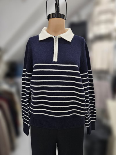 ED83-1 Sweater chomba rayado cierre