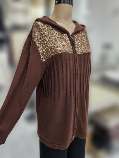 PROMO D50029 Saco capucha largo lentejuelas y nudos