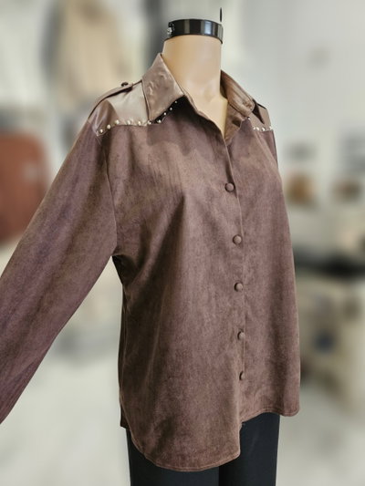 PROMO EA9150 Camisa gamuza combinado cuerina aplique