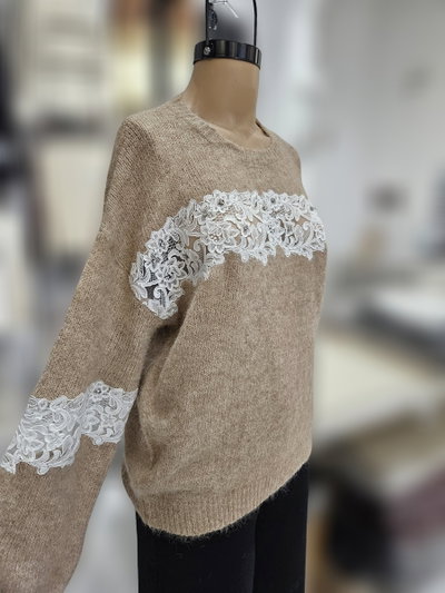 PROMO EXA70350 Sweater pecho transparente encaje y piedras