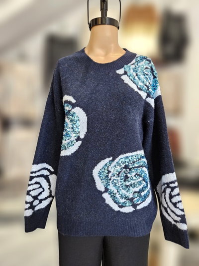 EXA25210 Sweater rosas lentejuelas