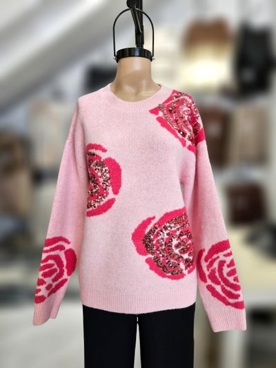 EXA25210 Sweater rosas lentejuelas