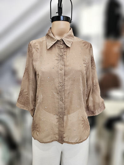 TY009 Camisa hojitas strass
