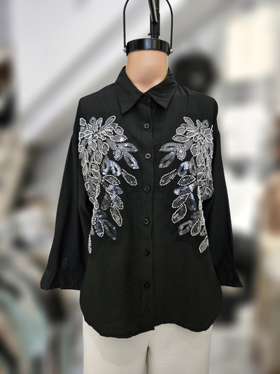TY010 Camisa ramas lentejuelas mostacillas