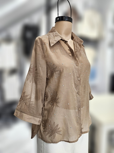 TY009 Camisa hojitas strass