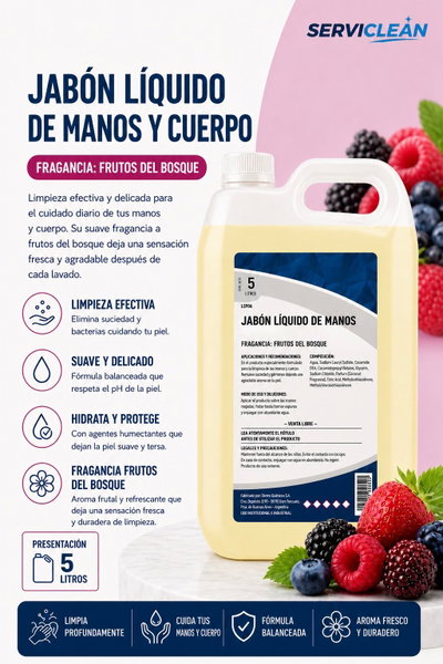 Jabón Líquido para Manos y Cuerpo FRUTOS DEL BOSQUE 5 Litros