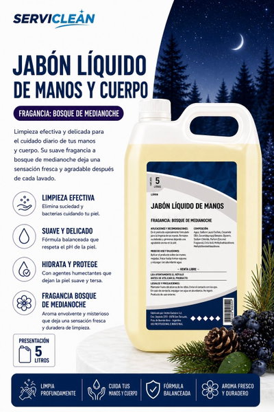 Jabón Líquido para Manos y Cuerpo BOSQUE DE MEDIANOCHE 5 Litros