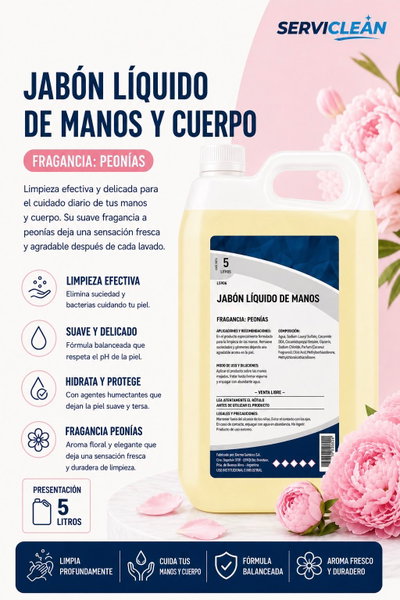 Jabón Liquido para Manos y Cuerpo PEONIAS 5 Litros