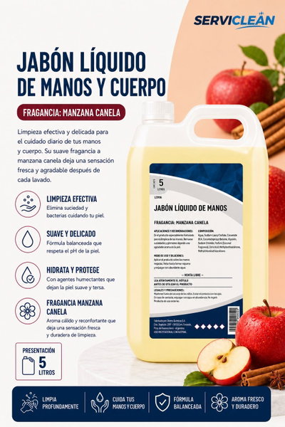 Jabón Líquido para Manos y Cuerpo MANZANA Y CANELA 5 Litros