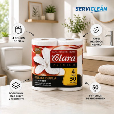 Papel Higiénico Premium 50M DOBLE HOJA CLARA 