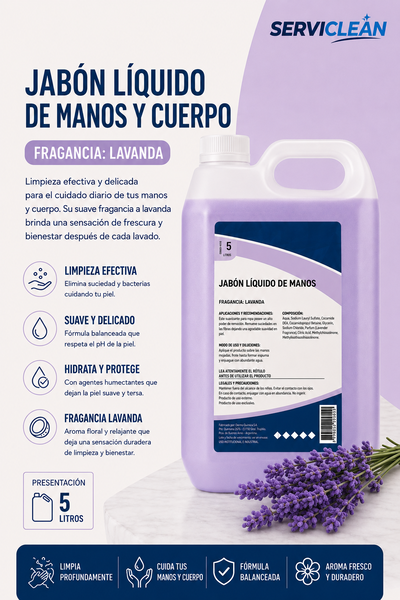 Jabón Líquido para Manos y Cuerpo LAVANDA&nbsp;5 Litros