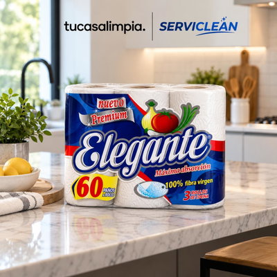ROLLOS DE COCINA ELEGANTE PREMIUM 3 ROLLOS X60 PAÑOS C/U